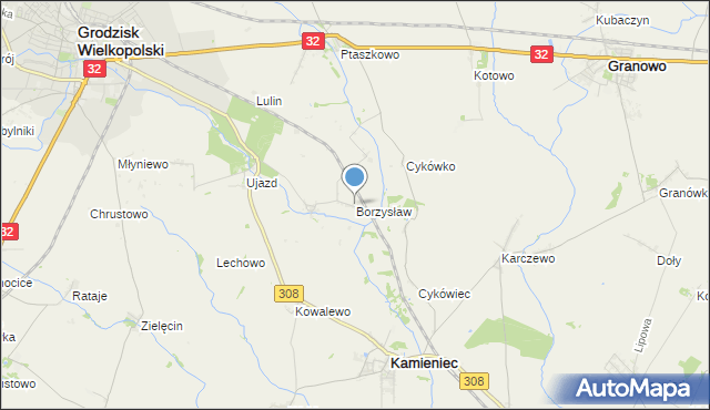 mapa Borzysław, Borzysław gmina Grodzisk Wielkopolski na mapie Targeo